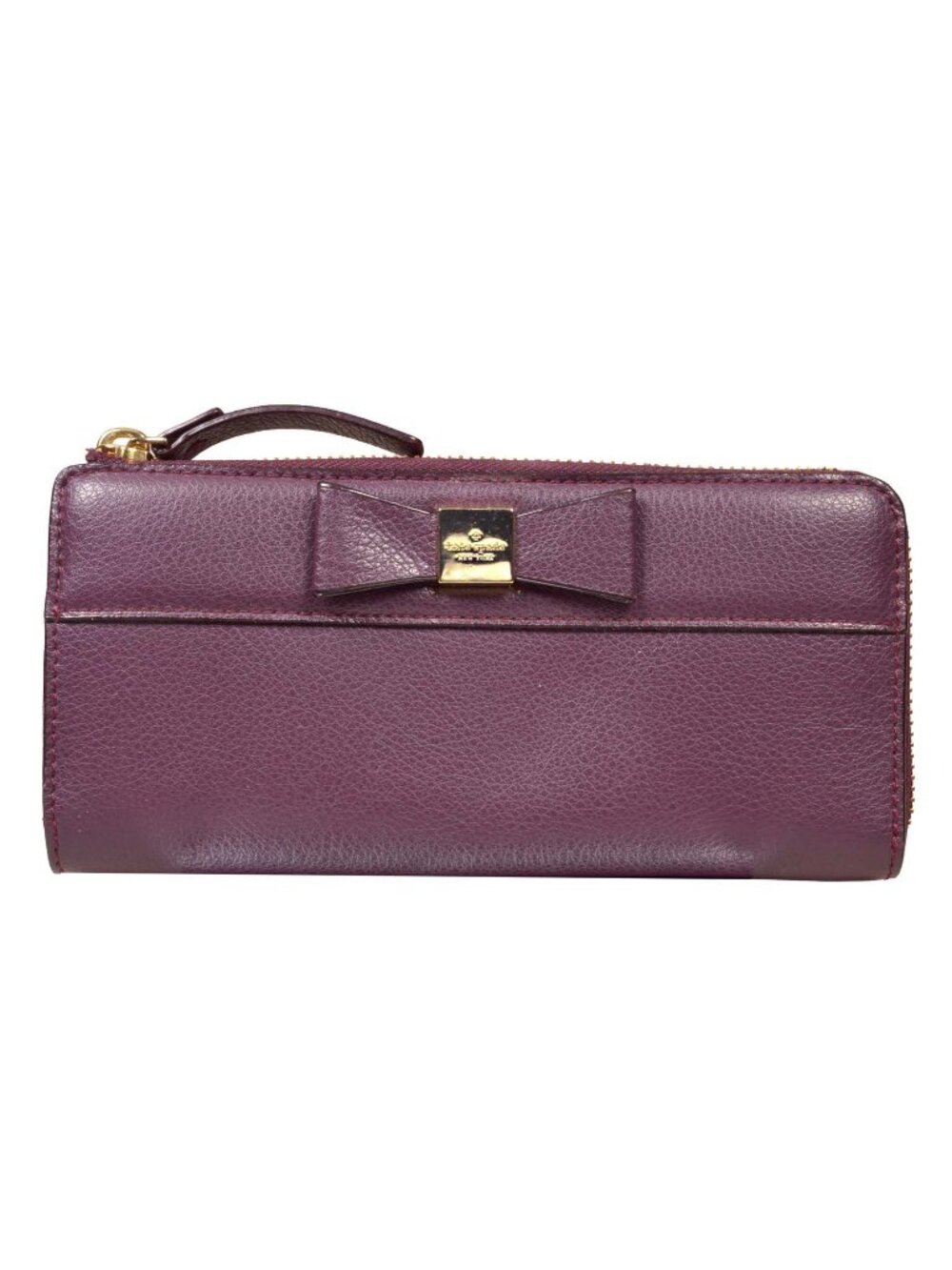 Kate Spade 100% Leather with Gold Bow Zip-Around Plum Leather